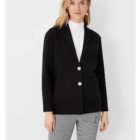 NWOT Ann Taylor Jeweled Button Sweater Blazer Cardigan Black - Picture 2 of 6